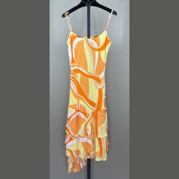 Joseph Ribkoff Dress Womens 8 orange yellow floral midi slip designer vintage - Picture 7 of 9
